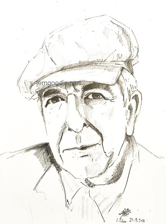 570x769 Leonard Cohen Sketch Limited Edition Print 2016 Etsy - Leonard Cohen Sketches
