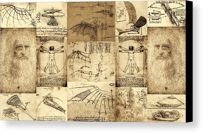 651x428 Leonardo Da Vinci Invention Sketches Poster Canvas Print Canvas - Leonardo Sketches