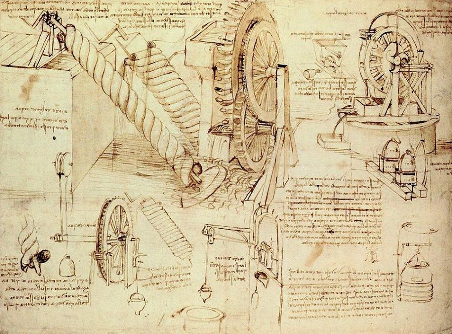 900x666 Water Lifting Devices - Leonardo Sketches