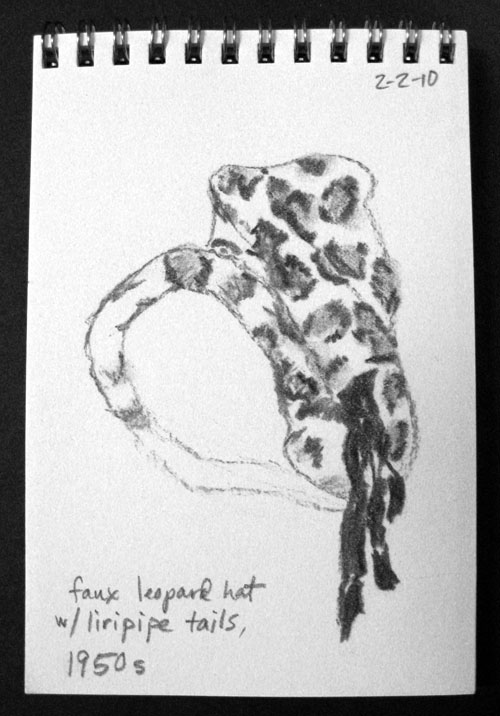 500x716 Faux Fur Hat Of The Day Sketch Leopard Print Hat, 1950s - Leopard Print Sketch