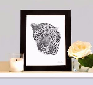 300x272 Leopard Big Cat Wildlife Art Print Drawing Picture Sketch Mounted - Leopard Print Sketch