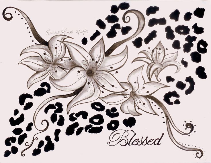 736x570 Leopard Print Lily Flower Tattoo Design - Leopard Print Sketch