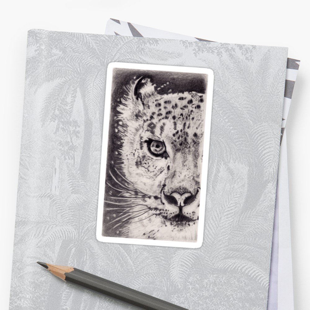 1000x1000 Snow Leopard Sketch Stickers By Popsydaze Redbubble - Leopard Sketch