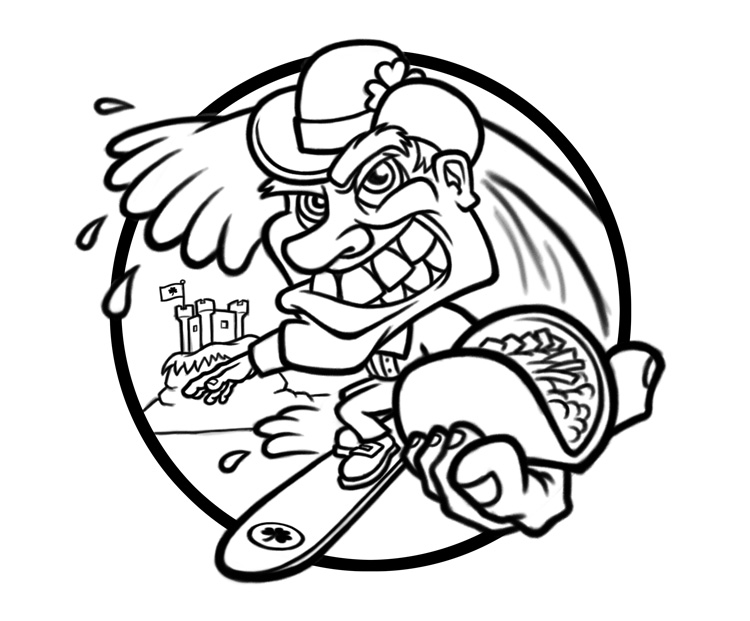 750x621 Surfer Leprechaun Sketch - Leprechaun Sketch Artist