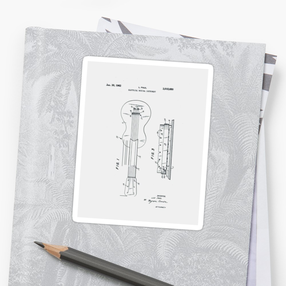 1000x1000 Gibson Les Paul Electric Guitar Patent 1962 Stickers By - Les Paul Sketch