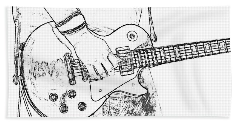 967x500 Gibson Les Paul Guitar Sketch Beach Towel For Sale By Randy Steele - Les Paul Sketch