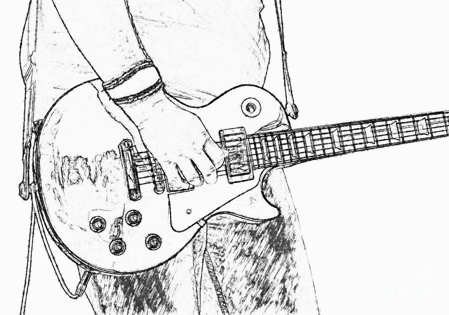 900x632 Gibson Les Paul Guitar Sketch Digital Art By Randy Steele - Les Paul Sketch