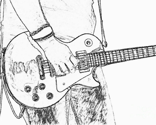 600x480 Gibson Les Paul Guitar Sketch Poster By Randy Steele - Les Paul Sketch