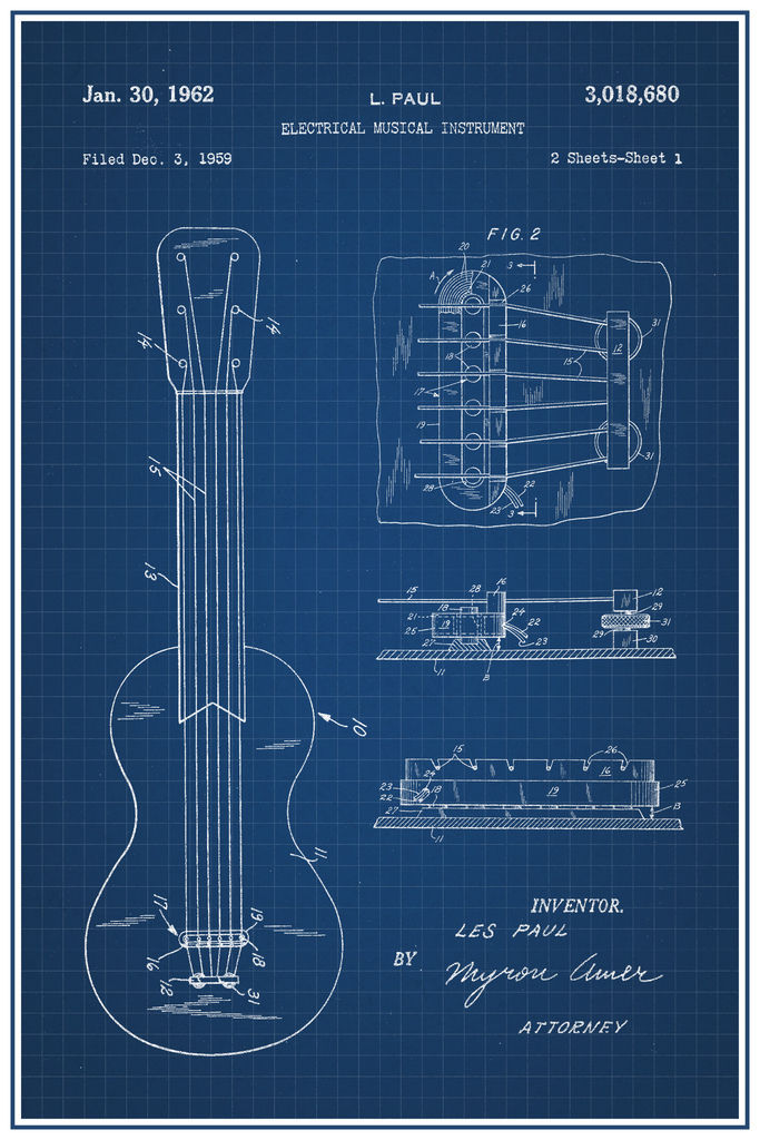 683x1024 Les Paul Electric Guitar Pickup Sketch Poster 12x18 Ebay - Les Paul Sketch
