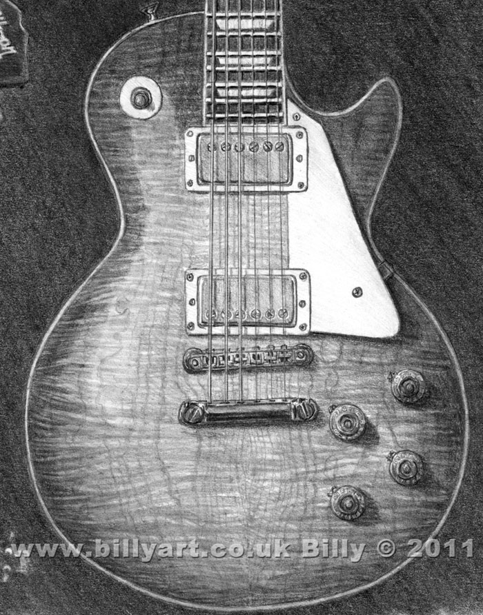 700x892 Gary Moore Limited Edition Fine Art Print By Billy - Les Paul Sketch