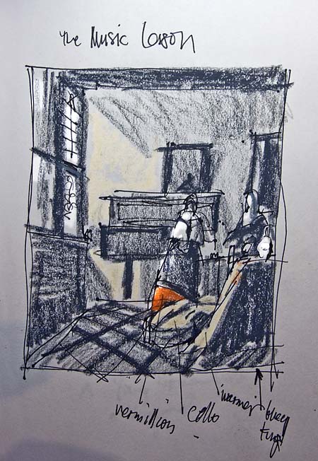 450x652 The Music Lesson By Vermeer - Lesson Sketch
