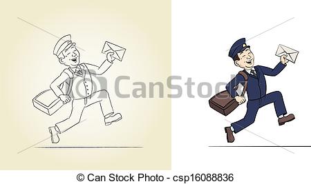 450x267 Funny Postman With Letter. Sketch And Color Vector Illustrations. - Letter A Sketch