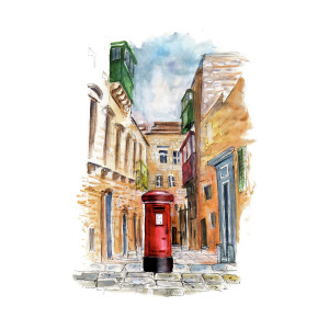 300x300 English Letter Box In Valletta Painting By Miki De Goodaboom - Letter Box Sketch