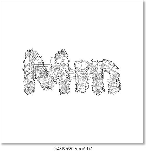 561x581 Free Art Print Of Flower Alphabet. The Letter M. Black And White - Letter M Sketch