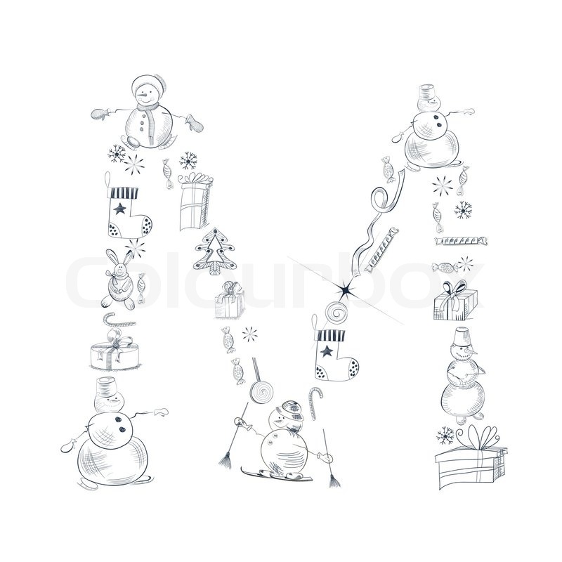 800x800 Decorative Christmas Font Letters M Stock Vector Colourbox - Letter M Sketch