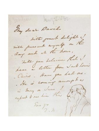 338x450 Sketch Of A Bearded Man In Profile In A Letter To David Roberts - Letter Sketch