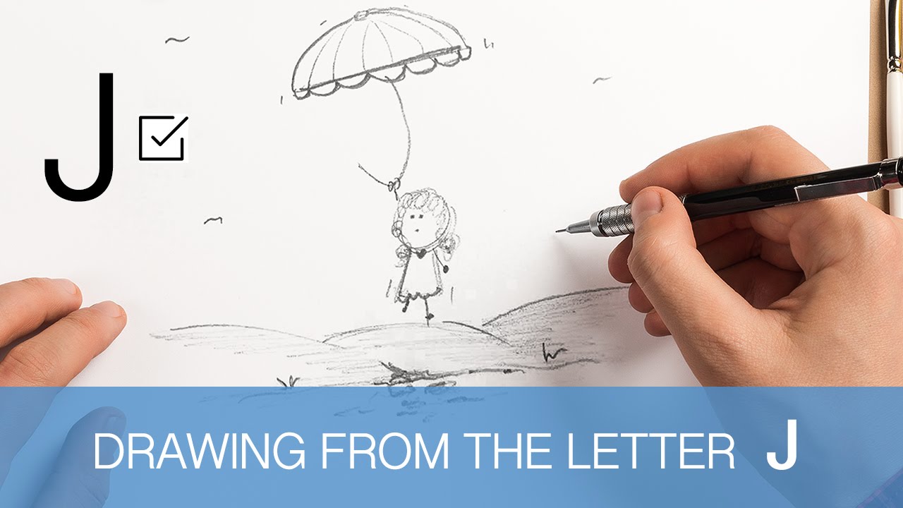 1280x720 Umbrella Sketch With Letter J - Letter Sketch