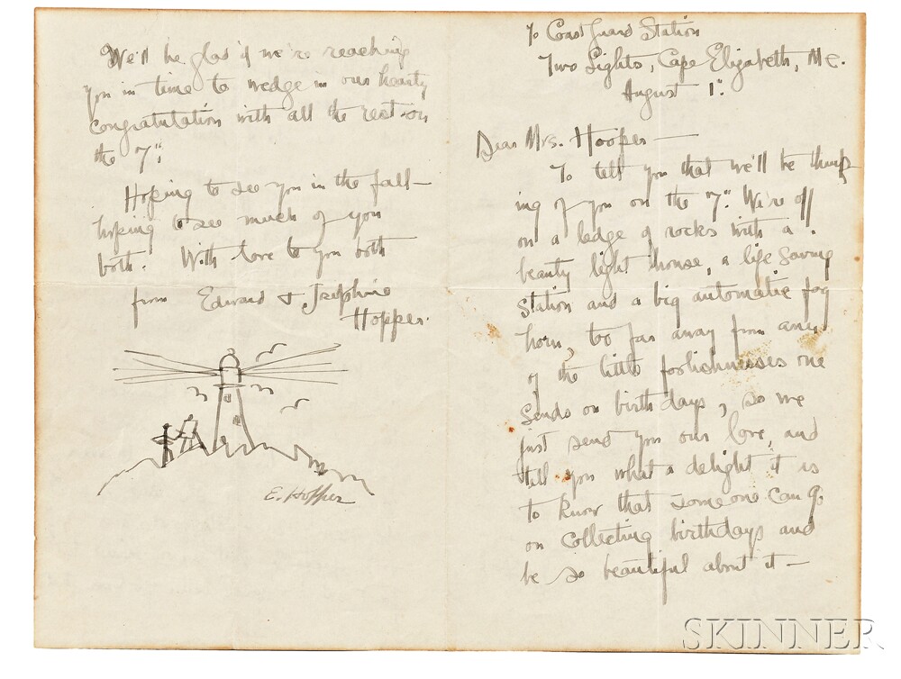 1000x754 Edward Hopper (American, 1882 1967) Letter With A Sketch Of An - Letter Sketch
