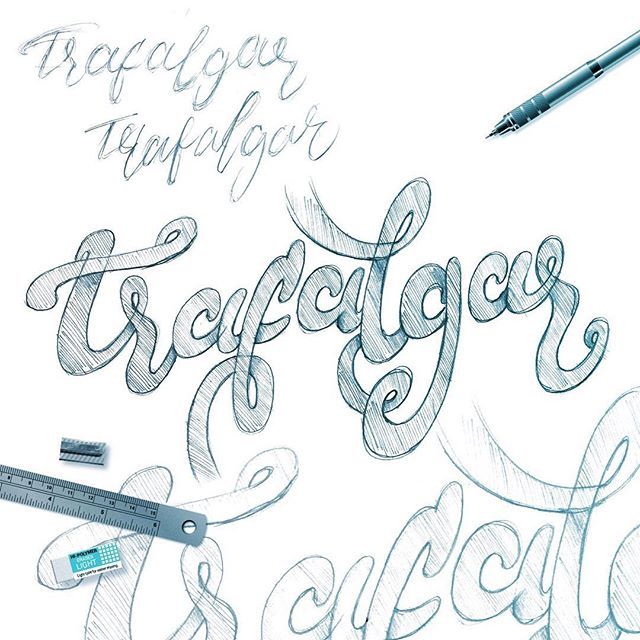 640x640 Initial Composition Sketch And Lettering Sketch Of Trafalgar - Lettering Sketch