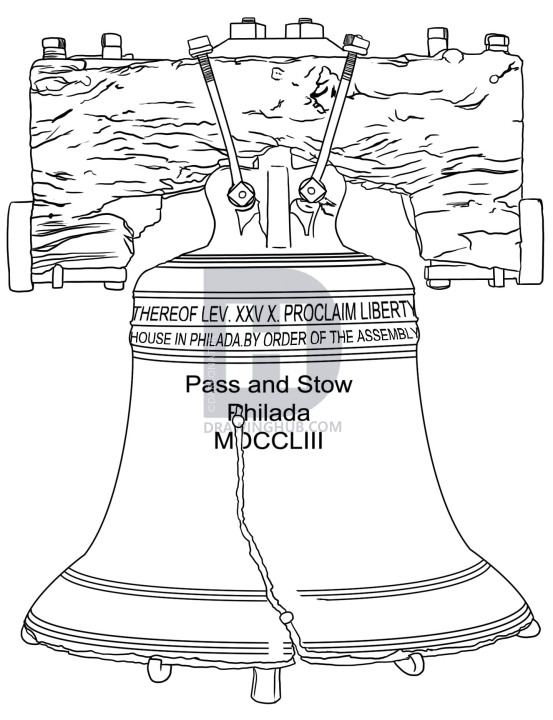 553x720 How To Draw The Liberty Bell, Step By Step, Drawing Guide, By - Liberty Bell Sketch