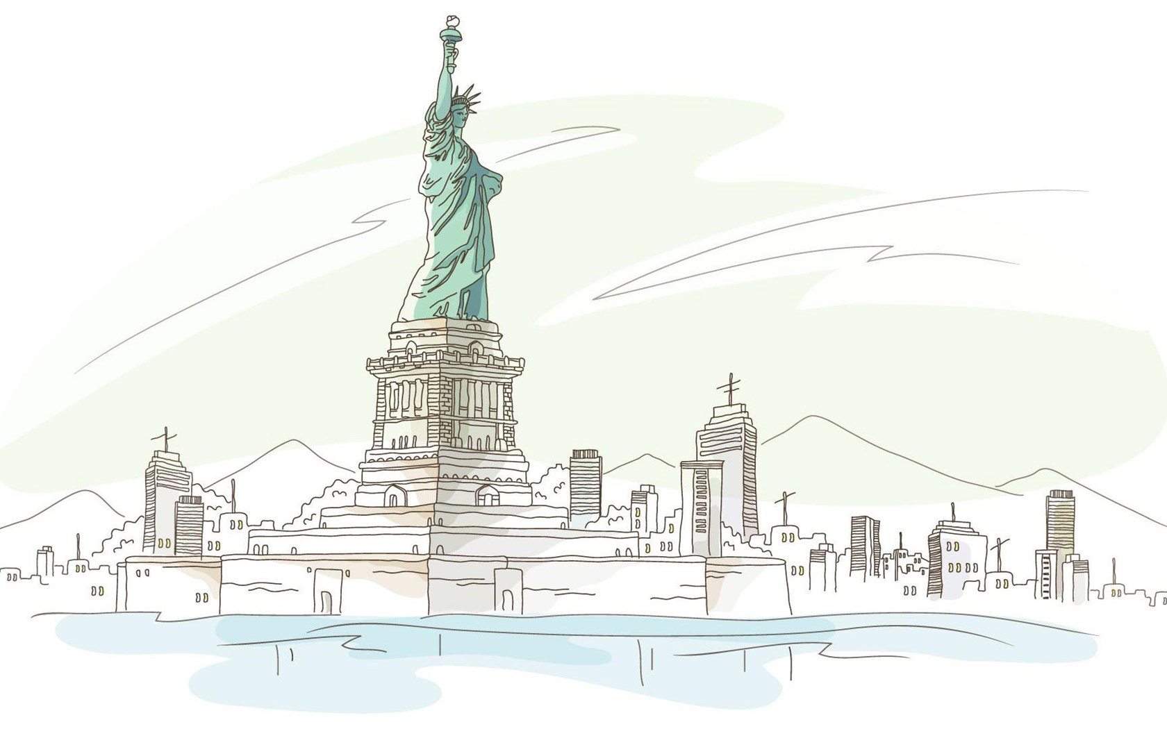 1680x1050 Statue Of Liberty Sketch Wallpapers Desktop Background - Liberty Sketch