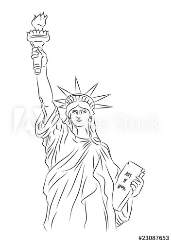 354x500 American Statue Of Liberty Sketch - Liberty Sketch