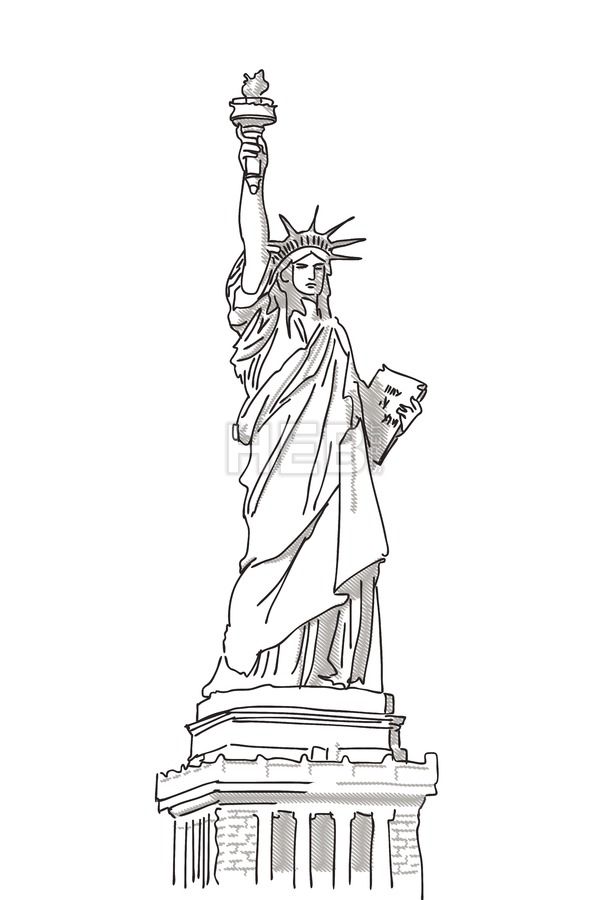 605x900 Statue Of Liberty Hand Drawn Sketch Terrarium Fairy Garden Map - Liberty Sketch
