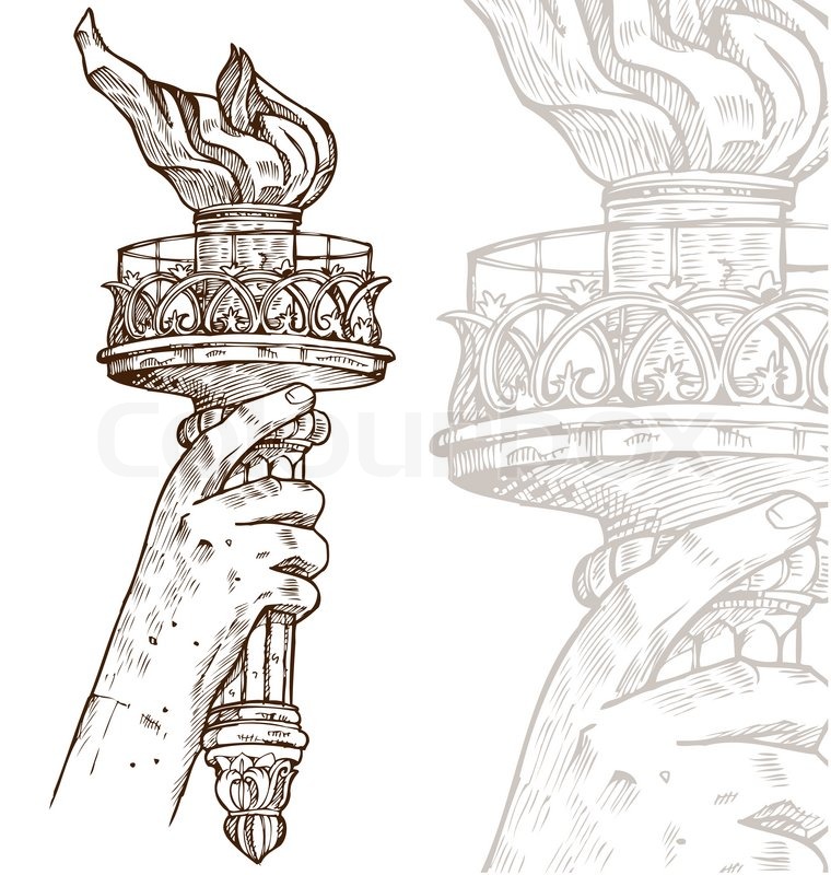 760x800 Statue Of Liberty With Torch On White Background Stock Vector - Liberty Sketch