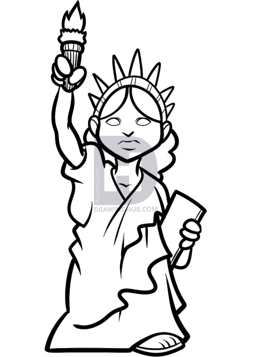 515x720 How To Draw The Statue Of Liberty Easy, Step By Step, Drawing - Liberty Statue Sketch