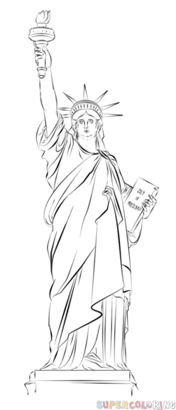 248x575 How To Draw The Statue Of Liberty Step By Step. Drawing Tutorials - Liberty Statue Sketch