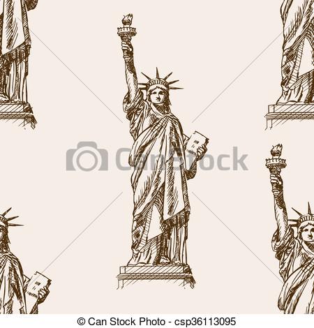 450x470 Liberty Statue Hand Drawn Sketch Seamless Vector. Statue Of - Liberty Statue Sketch