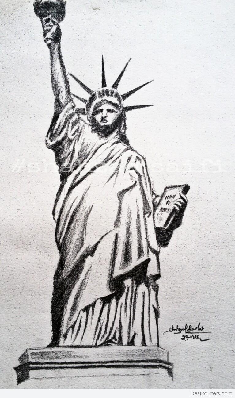 767x1298 Pencil Sketch Of Statue Of Liberty - Liberty Statue Sketch