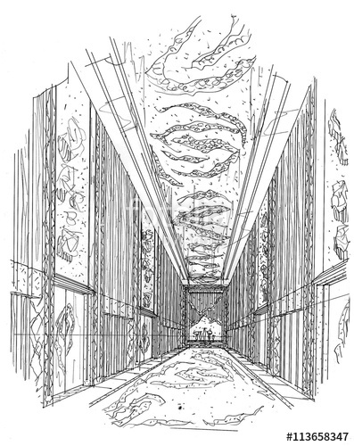 397x500 Sketch Stripes Lift, Black And White Interior Design. Stock Photo - Lift Sketch