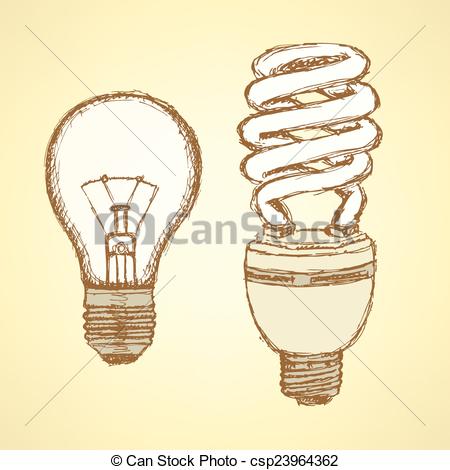 450x470 Sketch Light Bulbs In Vintage Style, Vector. - Light Bulb Sketch