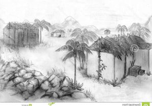 300x210 Natural Pencil Drawing About Village Pencil Sketch Of Village - Light Pencil Sketch