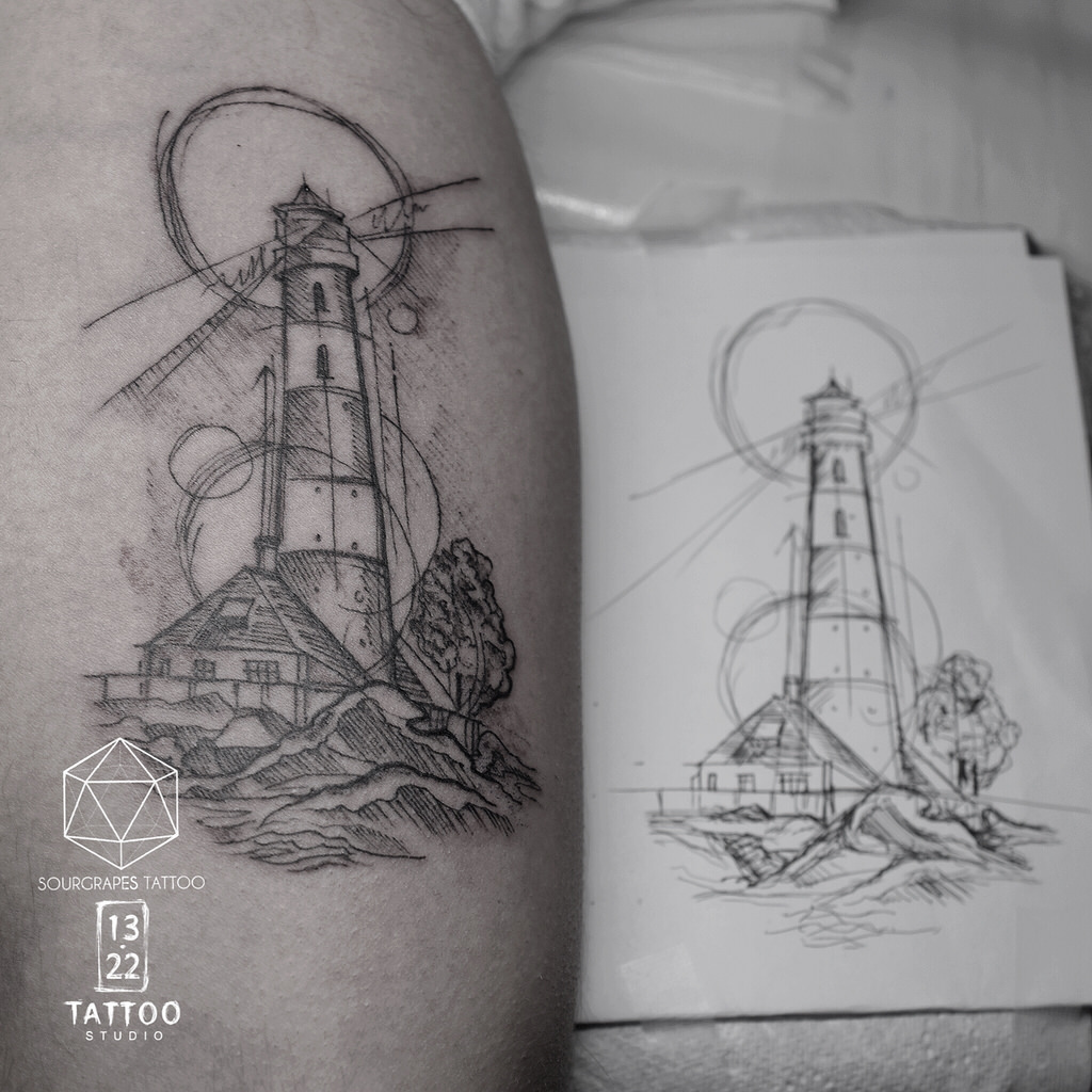 1024x1024 Lighthouse Sketch Tattoo Mr J Best (Sourgrapestattoo) - Lighthouse Sketch
