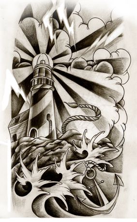 283x458 Lighthouse Commission By Willemxsm Tattoo Flash - Lighthouse Tattoo Sketch