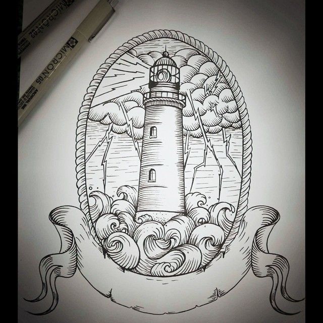 640x640 Pin By Caroline On Inspirations Tattoos, Drawings - Lighthouse Tattoo Sketch