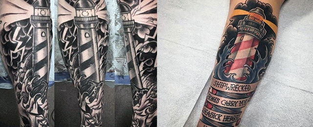 640x260 40 Traditional Lighthouse Tattoo Designs For Men - Lighthouse Tattoo Sketch