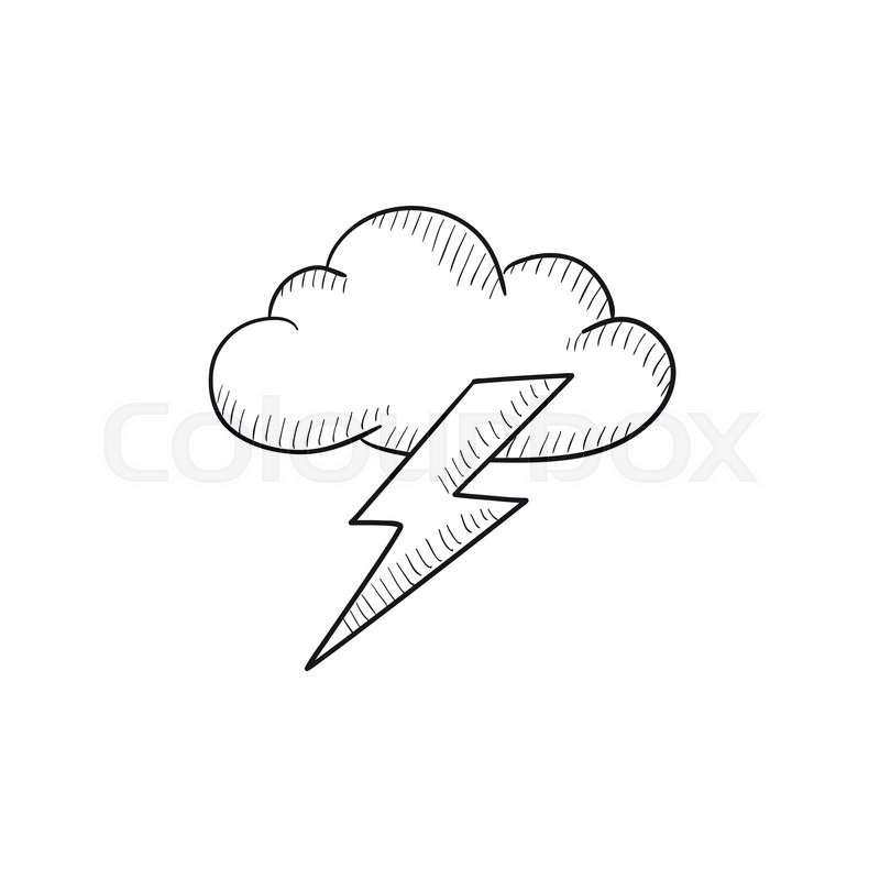 800x800 Cloud And Lightning Bolt Vector Sketch Icon Isolated On Background - Lightning Bolt Sketch