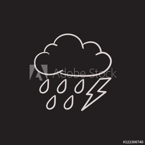 500x500 Cloud With Rain And Lightning Bolt Sketch Icon. - Lightning Bolt Sketch