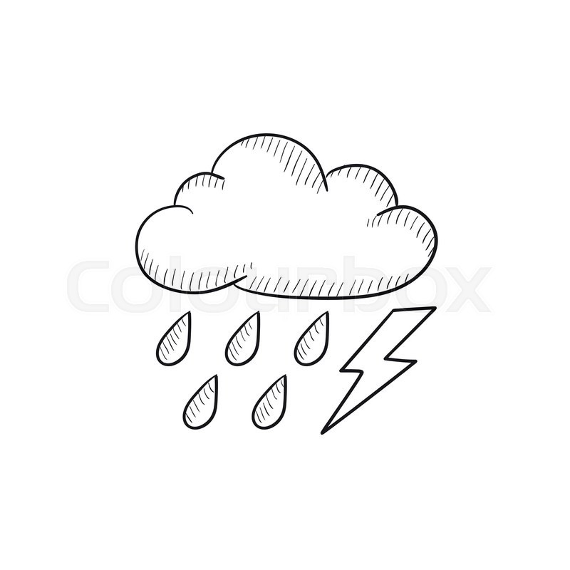 800x800 Cloud With Rain And Lightning Bolt Vector Sketch Icon Isolated On - Lightning Bolt Sketch