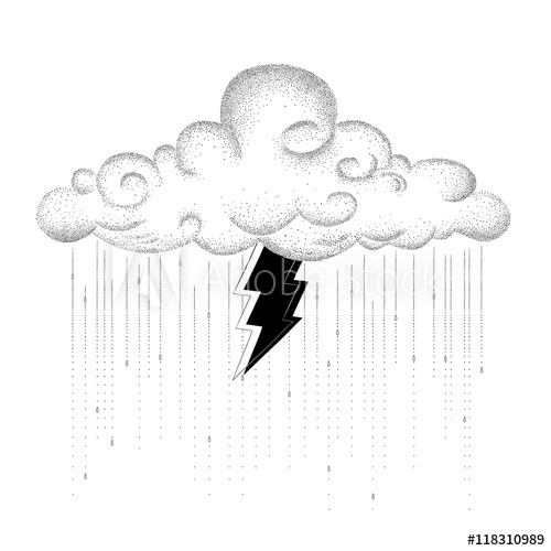 500x500 The Cloud, Rain And Lightning. Sketch Artwork, Creative Idea - Lightning Sketch