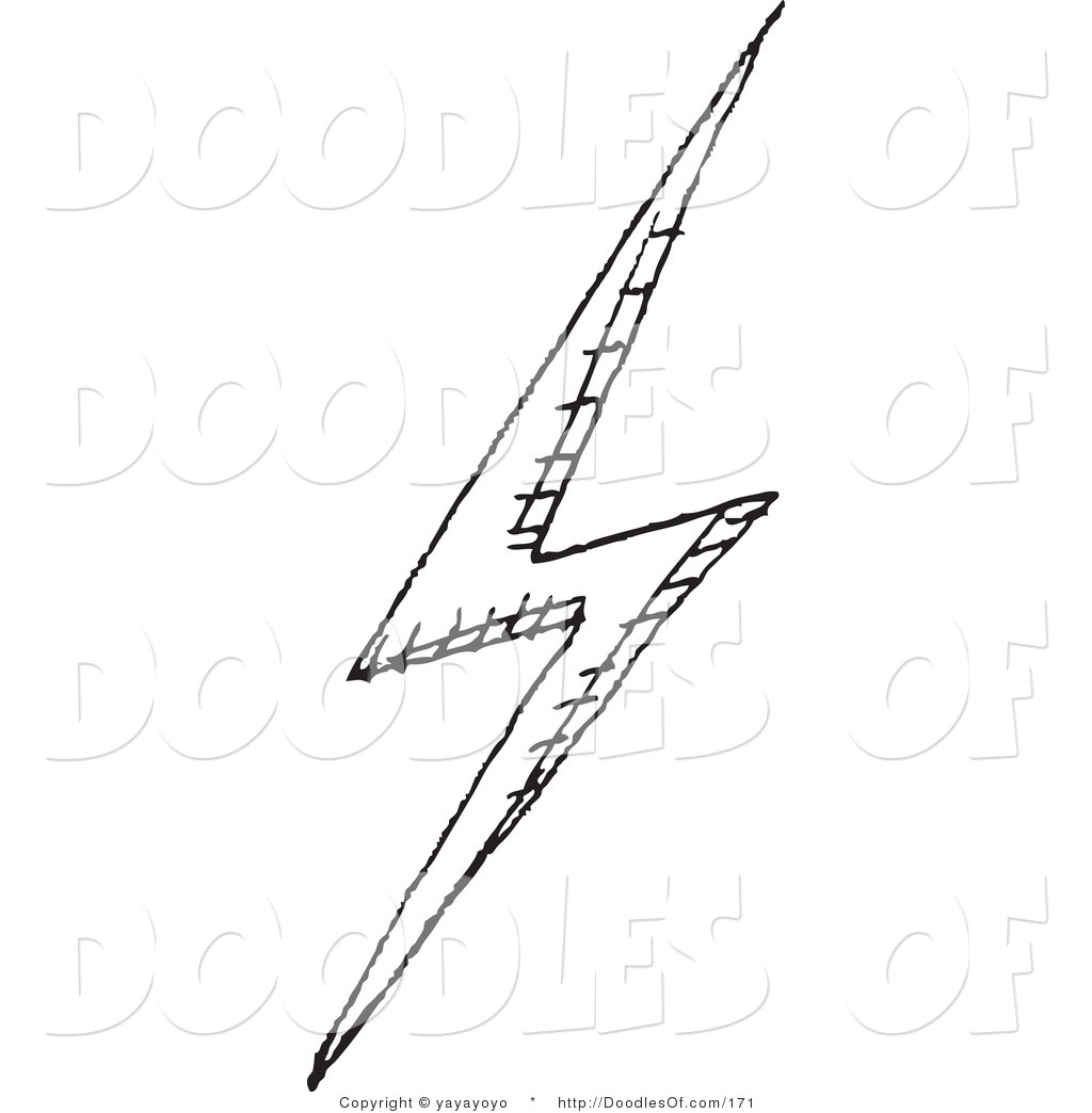 1024x1044 Vector Clipart Of A Black And White Lightning Bolt Doodle Sketch - Lightning Sketch