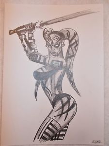 225x300 A4 Art Graphite Pencil Sketch Drawing Darth Talon With Lightsaber - Lightsaber Sketch