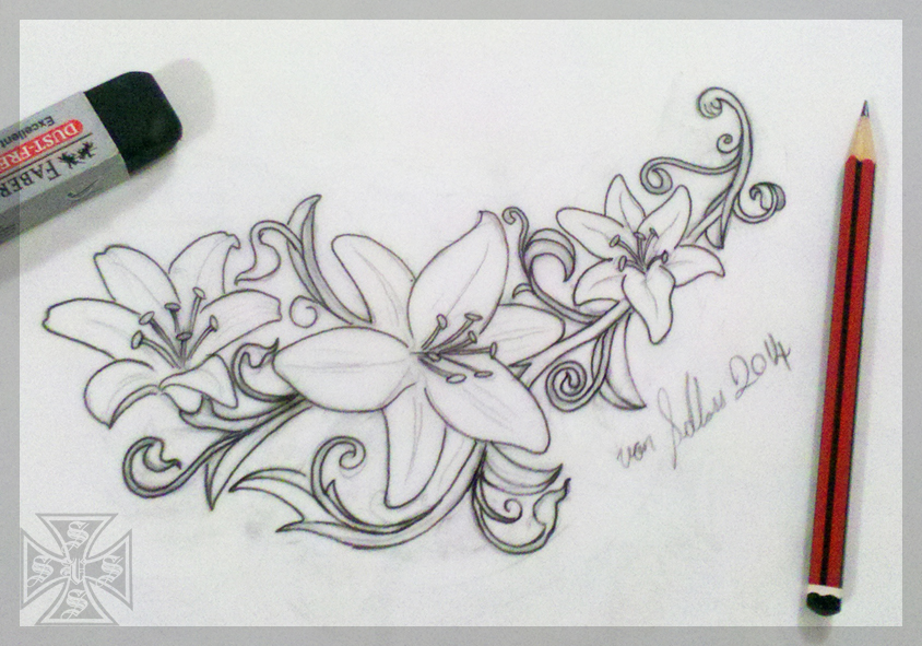 844x591 Lily Flower Tattoo Sketches - Lily Tattoo Sketch