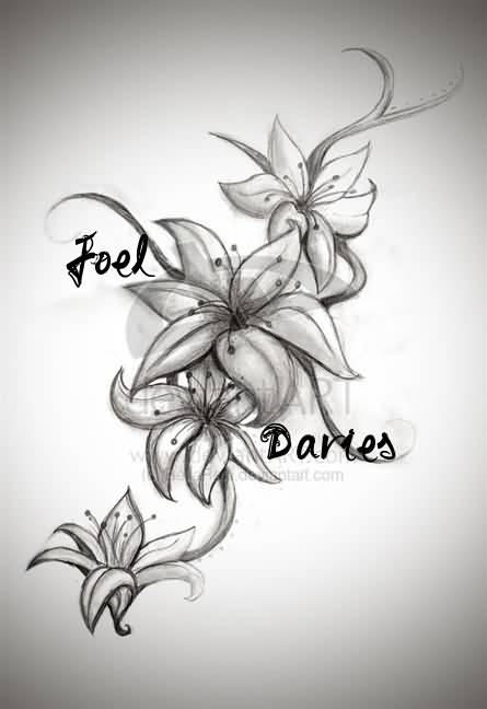 445x648 Lily Flower Vine Tattoo Sketch - Lily Tattoo Sketch