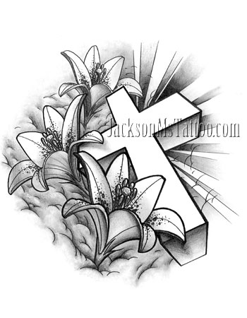 350x450 Cross Lily Flower Tattoo Design By Jacksonmstattoo - Lily Tattoo Sketch
