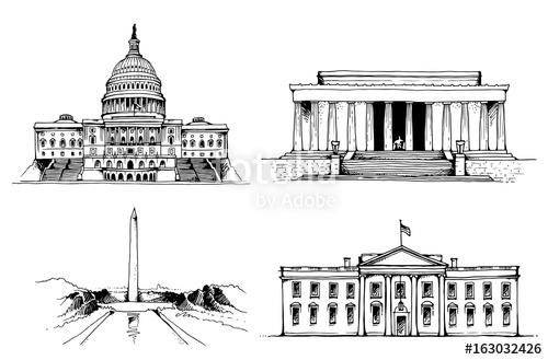 500x329 United States Capitol Building, White House, Washington Monument - Lincoln Memorial Sketch