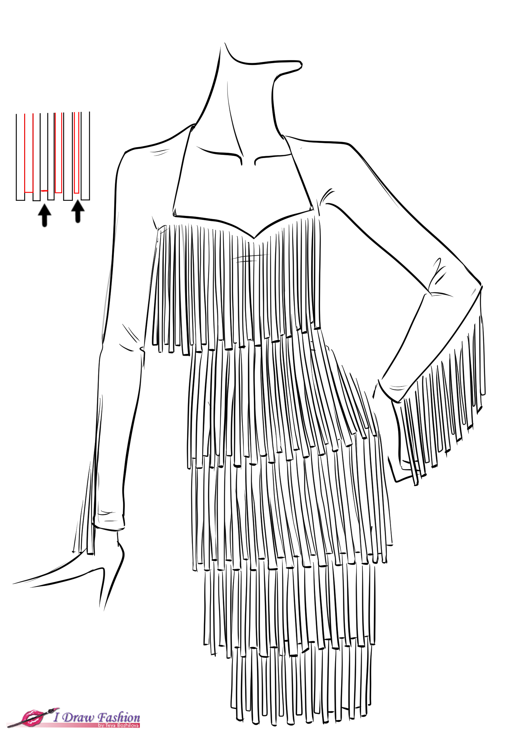 1654x2339 How To Draw Fringe Dress I Draw Fashion - Line Sketch